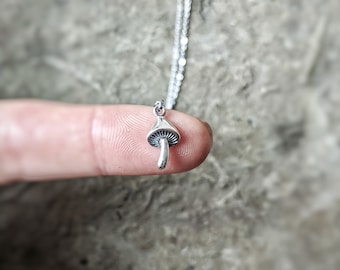 Sterling Silver Mushroom Necklace / Tiny Mushroom Necklace / Miniature Mushroom / Mushroom Lover / Waterproof Stainless Steel Chain