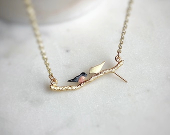 Robin Bird Necklace / Gold Bird Necklace / Red Breasted Robin / Lovebirds / Bird Jewelry / Minimalist Necklace / Dainty Gold Necklace