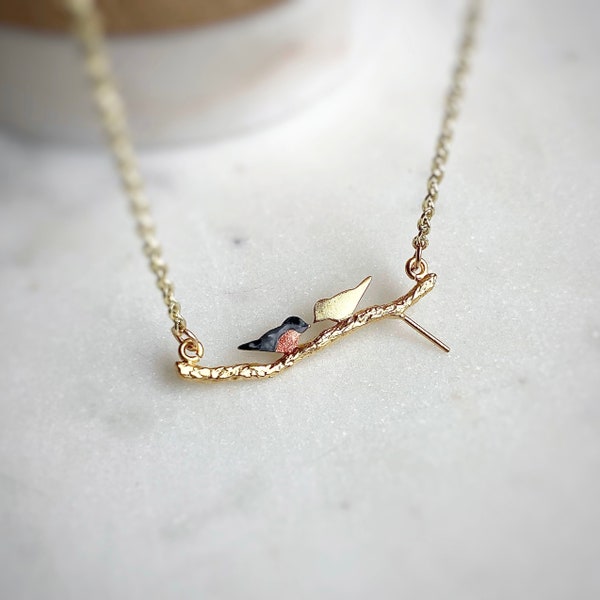 Robin Bird Necklace / Gold Bird Necklace / Red Breasted Robin / Lovebirds / Bird Jewelry / Minimalist Necklace / Dainty Gold Necklace