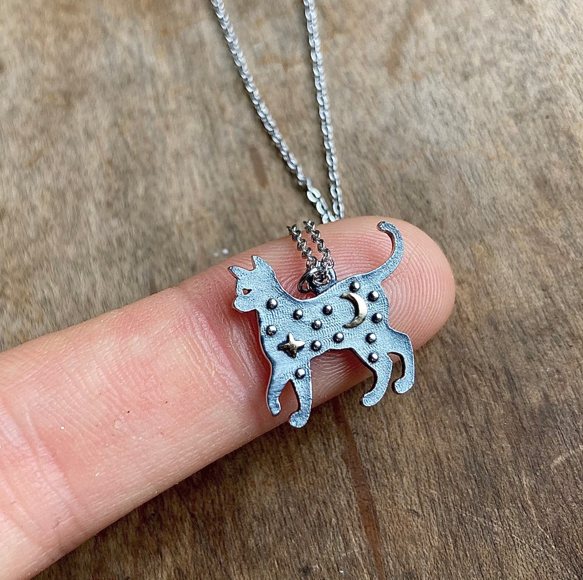 Moon Cat Necklace / Stars and Moon / Sterling Silver / Cat Etsy