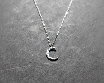 Tiny Hammered Silver Crescent Moon Necklace