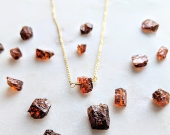 Raw Garnet Necklace January Birthstone on gold or silver chain - dainty gold jewelry / Raw Gemstone / Garnet Crystal Stone