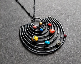 Solar System Orbit Necklace / Planets Jewelry / Galaxy Necklace / Outer Space Jewelry