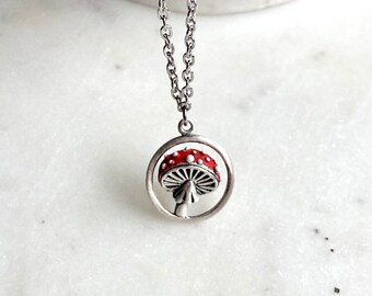 Fly Agaric Fairy Mushroom Necklace / Solid Sterling Silver / Fairy Mushroom / Fly Agaric / Red White Spotted Mushrooms / Gift / Shrooms