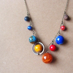 Planets Necklace Solar System the Nine Planets on Antique Brass Chain image 1