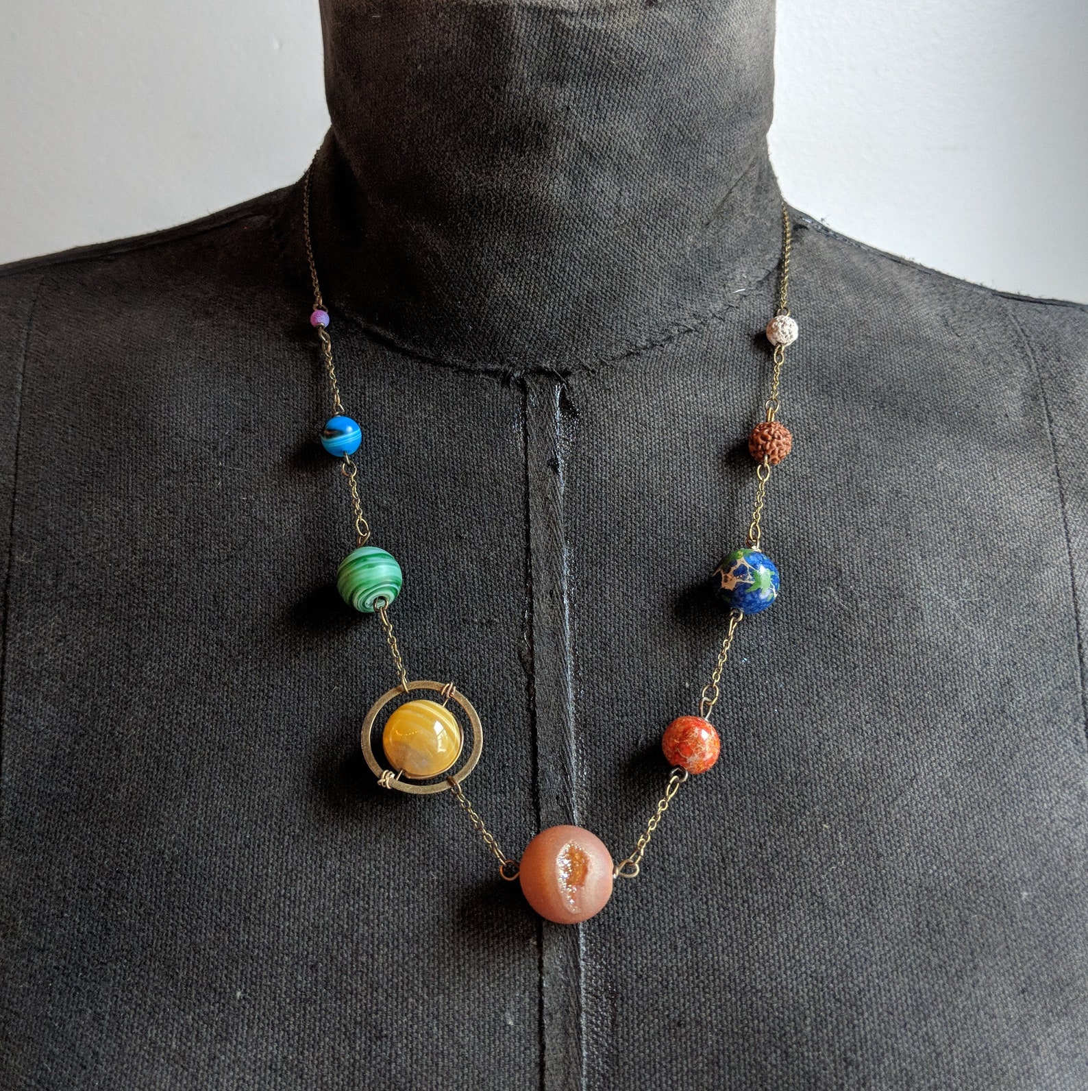 NDJEWELRY Solar System Necklace Nebula Galaxy Planet Pendant Double Side Glass Crystal Ball Universe Planet Necklace Handmade Jewelry Set 9 Pack