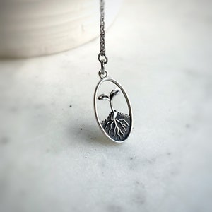 Sterling Silver Sprout Necklace / Seedling / Seed Necklace / Plant Necklace / Waterproof / Stainless Steel Chain / Crazy Plant Lady Gift