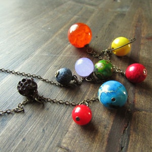 Planets Necklace Solar System the Nine Planets on Antique Brass Chain image 4