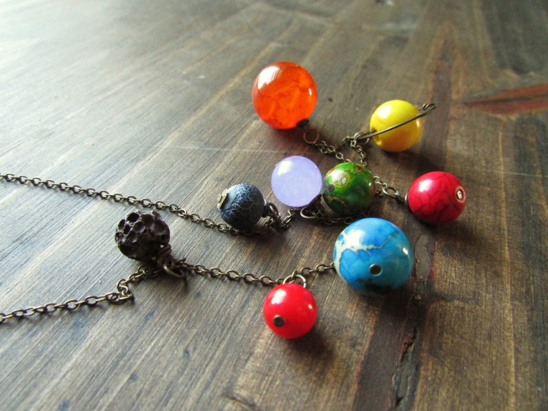 Planets Necklace Solar System the Nine Planets on Antique Brass Chain image 4