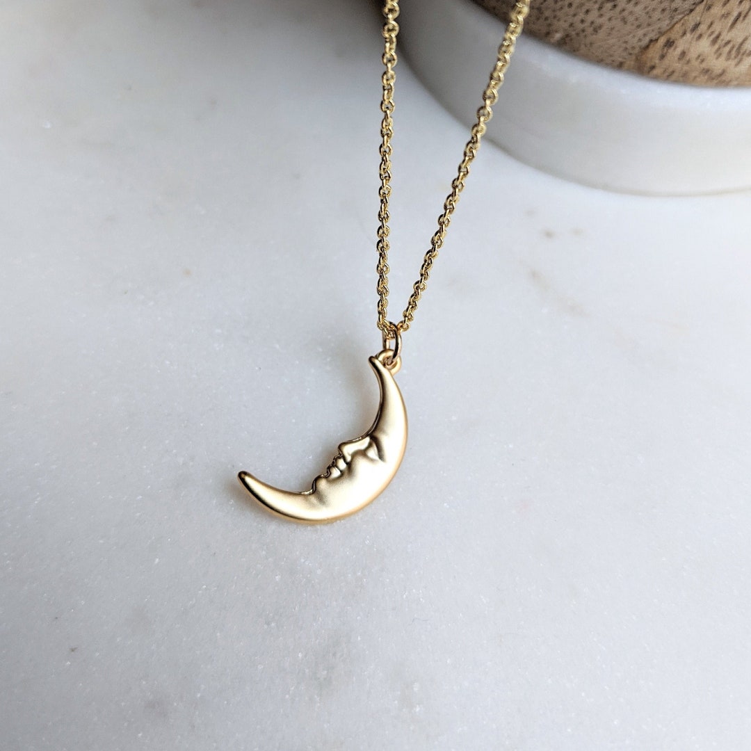 Moon Man Gold Necklace / Moon Face / Man in the Moon / Man on the Moon ...