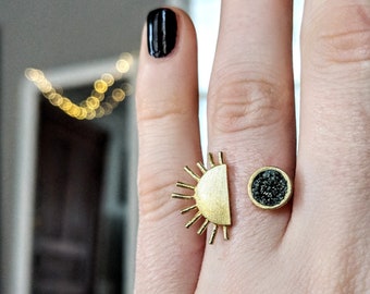 Sun and Moon Adjustable Brass Ring / Celestial jewelry / Moon ring / moon jewelry