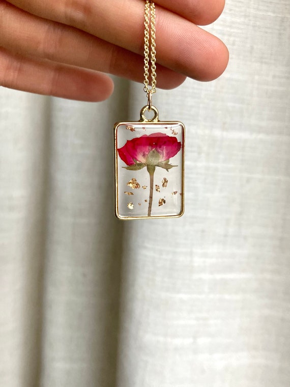 Buy Real Rose Necklace With Gold Flecks Gold Pressed Rose Rose