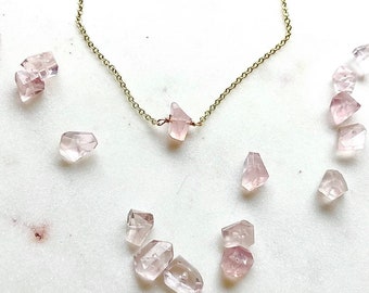 Dainty Rose Quartz Necklace / Love Stone / Raw Gemstone / Dainty Gold Necklace / Pink Quartz / Pink Gemstone /