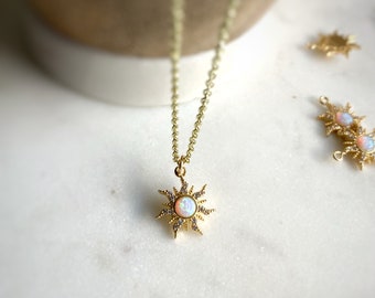Local Eclectic Opal Initial Necklace Opalite Sun Necklace Opal