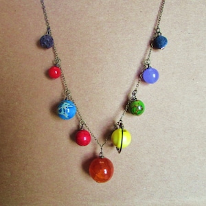 Planets Necklace Solar System the Nine Planets on Antique Brass Chain image 2