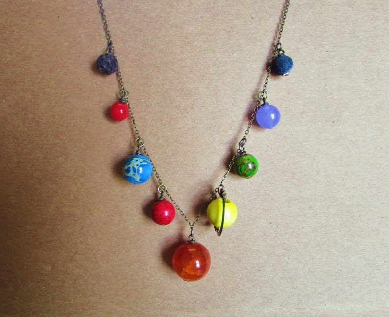 Planets Necklace Solar System the Nine Planets on Antique Brass Chain image 2