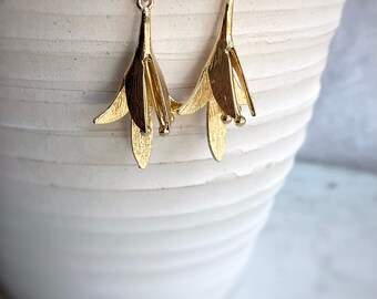 Tiger Lily Earrings / Gold Flower Earrings / Orange Tiger