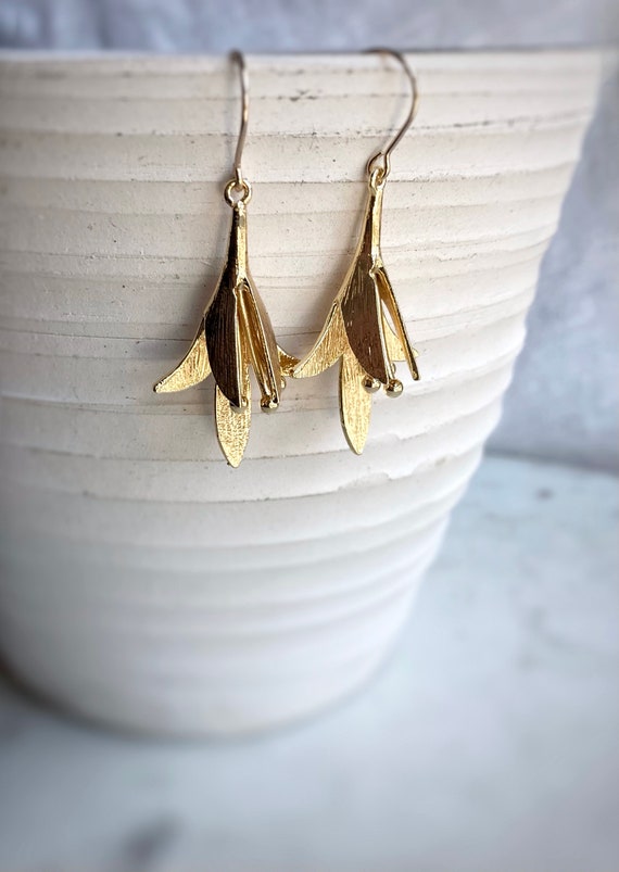 Tiger Lily Earrings Gold Flower Earrings Orange Tiger Lily