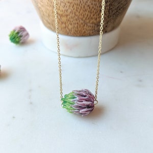 Clover Bud Flower Necklace / Red Clover / botanical Jewelry / Clover Bud / Flower Bud Necklace / Purple Clover