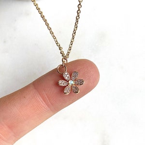 Botanical Opal Flower Necklace / Flower Jewelry / Forget Me Not / Dainty Flower / Delicate Gold Necklace image 2