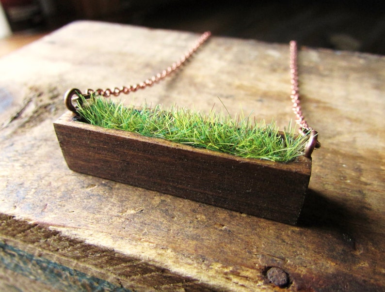 Wooden Necklace / Real Moss Necklace / Grass Necklace / Green Etsy
