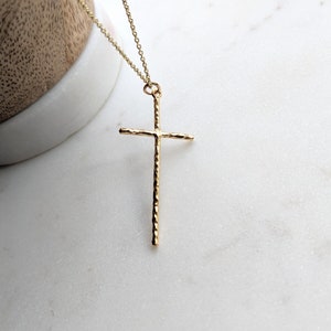 Gold Hammered Cross Necklace / Skinny Cross Necklace / Delicate Cross Jewelry / Religious Cross