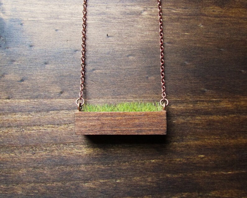 Wooden Necklace / Real Moss Necklace / Grass Necklace / Green Etsy
