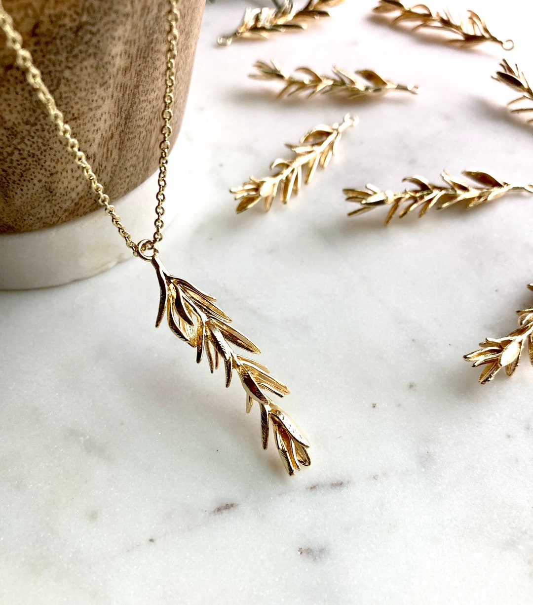 Gold Rosemary Necklace / Herb Necklace / Rosemary Herb / Gold Plated