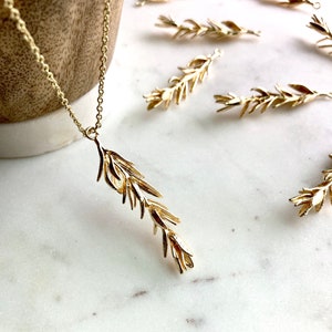 Gold Rosemary Necklace / Herb Necklace / Rosemary Herb / Gold Plated Leaf Necklace / Culinary Gift