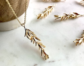 Gold Rosemary Necklace / Herb Necklace / Rosemary Herb / Gold Plated Leaf Necklace / Culinary Gift
