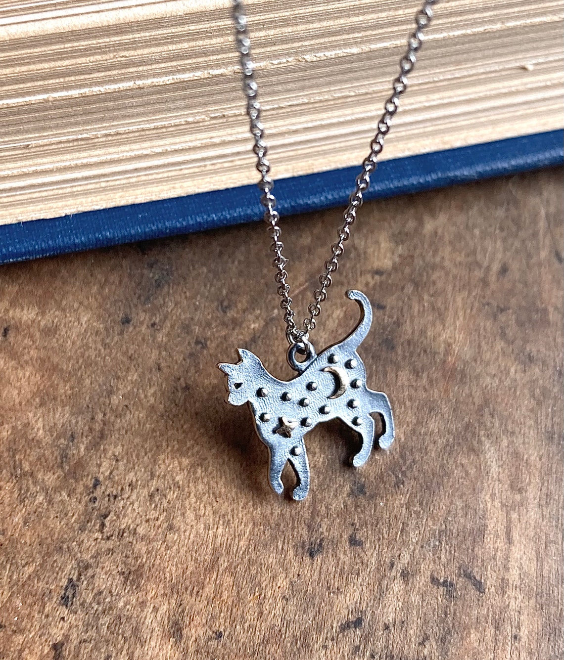 Moon Cat Necklace / Stars and Moon / Sterling Silver / Cat Etsy