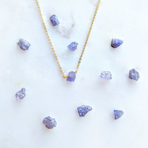 Raw Tanzanite Necklace December Birthstone on Gold or Silver Chain / Delicate Gold Necklace / Raw Purple Gemstone / Tanzanite Stone Jewelry