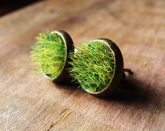 Green Grass Earrings, Green Plant Jewelry, Nature Lover, Moss Earrings, Real Moss Earrings, Studs, Stud Earrings, Unique Gift Christmas Gift