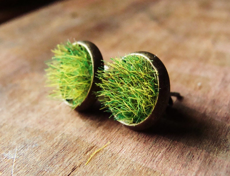 Green Grass Earrings, Green Plant Jewelry, Nature Lover, Moss Earrings, Real Moss Earrings, Studs, Stud Earrings, Unique Gift Christmas Gift image 1