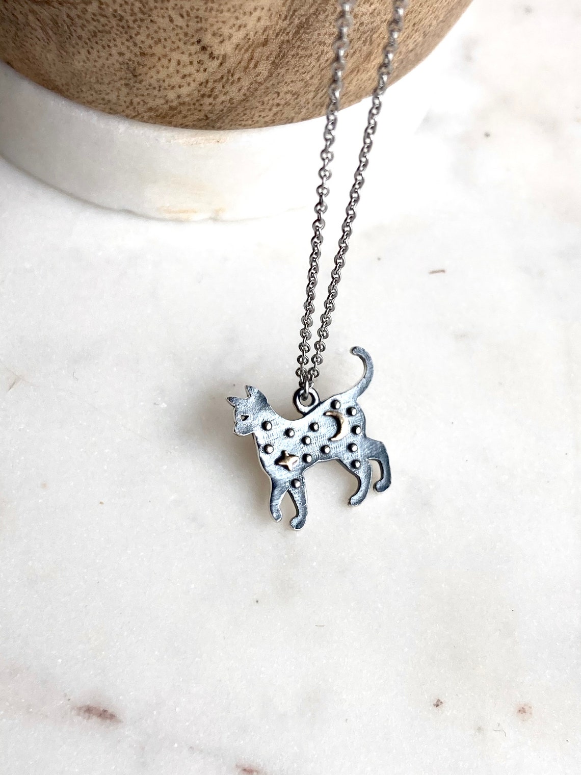 Moon Cat Necklace / Stars and Moon / Sterling Silver / Cat Etsy
