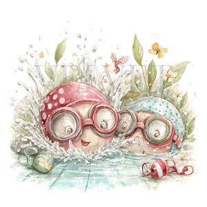 20 imágenes prediseñadas de fiestas de verano en la piscina, arte con flotadores, gráficos de diversión acuática, manualidades en papel, diarios creativos, acuarelas imprimibles, archivos PNG de alta calidad.