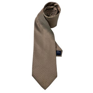 Michiko London Koshino Silk Necktie Brown Geometric Polka Dot Patterned Silk Tie, Classic Vintage Men’s Necktie, Gift for Him