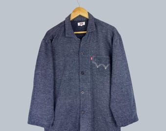 Vintage Edwin indigo gebreid werkshirtjack, Japans merk Chore-overshirt M