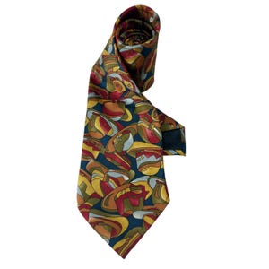 Vintage Italian Silk Tie: Abstract Sombrero Pattern, 100% Silk Made in Italy