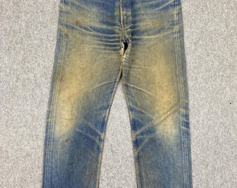 Vintage 90s Levi’s 501 Made in USA Jeans, W35 L33, Thrashed Distressed Crotch Blowout, March 1995, 524 Factory, Streetwear Archival