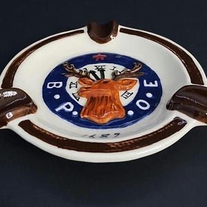 Vintage, B.P.O.E., Elks 1687 Pottery Made Ashtray.
