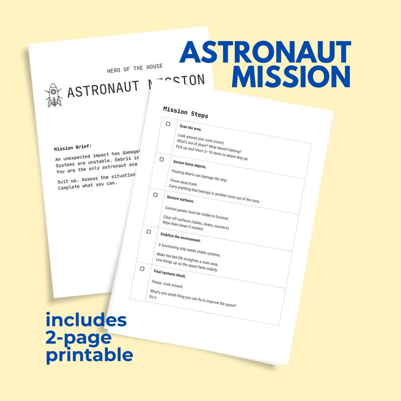 Example Nasa Checklists Astronaut Cleaning Mission Checklist – Kids Chore Chart PDF - Etsy