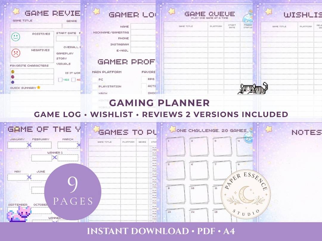 Gaming Planner Printable PDF, Video Game Tracker, Game Log & Wishlist ...