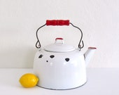 Vintage Enamelware Kettle, 1 Gallon Federal Enamel Kettle,Farmhouse Coffee Pot,White and Red Enamel Kettle, Camp Coffee Pot, Farmhouse Decor