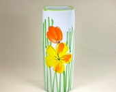Retro White Vase with Hand Painted Yellow and Orange Flowers