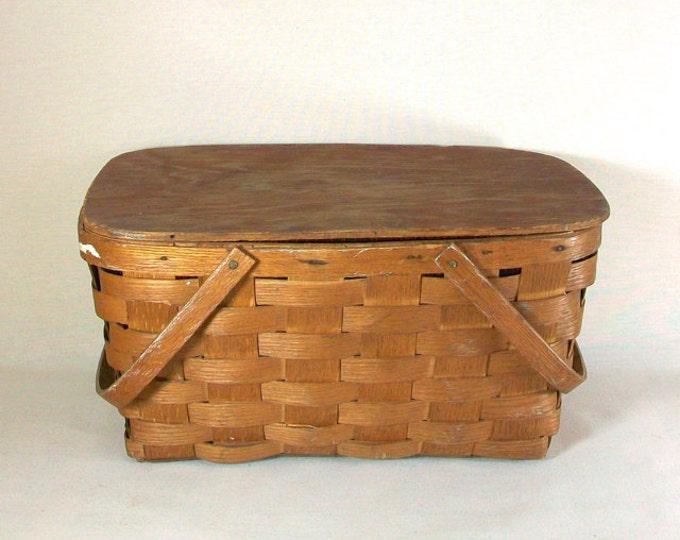 Woven Wood Picnic Basket Vintage Summer Fun Etsy