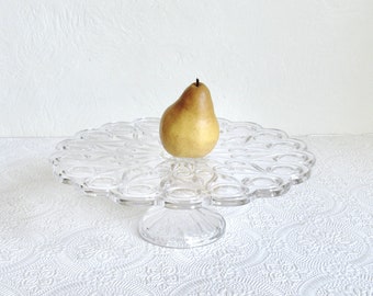 Stunning Vintage Pressed Glass Pedestal Cake Stand, Clear Glass Cake Plate, Gift for Baker, Holiday Entertaining, Farmhouse Decor