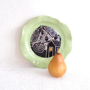 Sgraffito Pottery Plate, Abstract Geometric Design, Vintage Hand Carved Studio Art, Cottagecore Boho Wall or Table Decor, E Lamb Pottery