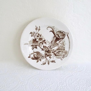 Antique 1890s Ashworth Brothers Melrose Ironstone Plate, 8.5" Aesthetic Movement Brown Transferware, Farmhouse Wall or Table Decor
