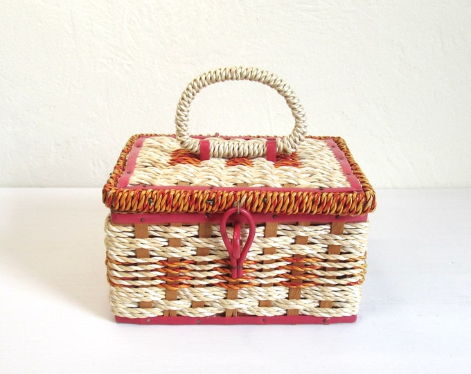 Vintage 1970's Sewing Basket Small Sewing Box Woven Etsy
